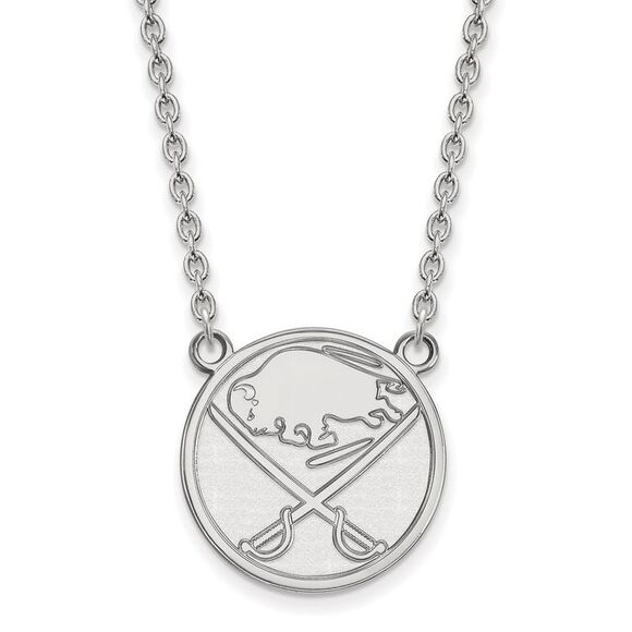 14k White Gold NHL Buffalo Sabres Large Necklace, 18 Inch
